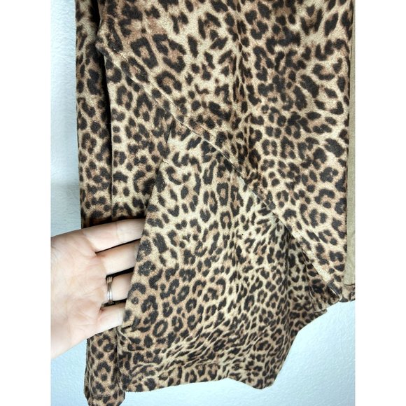 BB Dakota womens medium faux suede cheetah print long sleeve open front cardigan - Picture 4 of 6